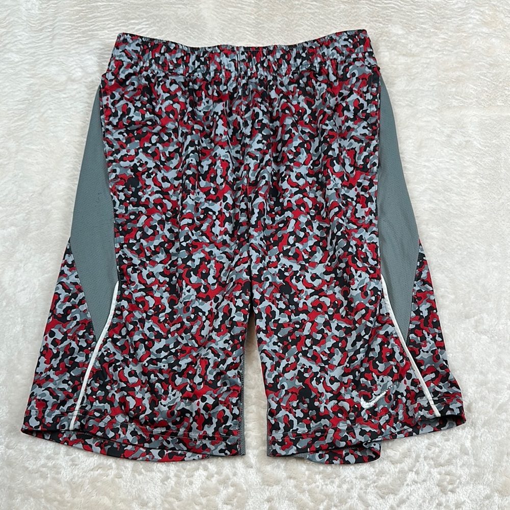 Nike Red and Gray Camo Pattern Athletic Shorts